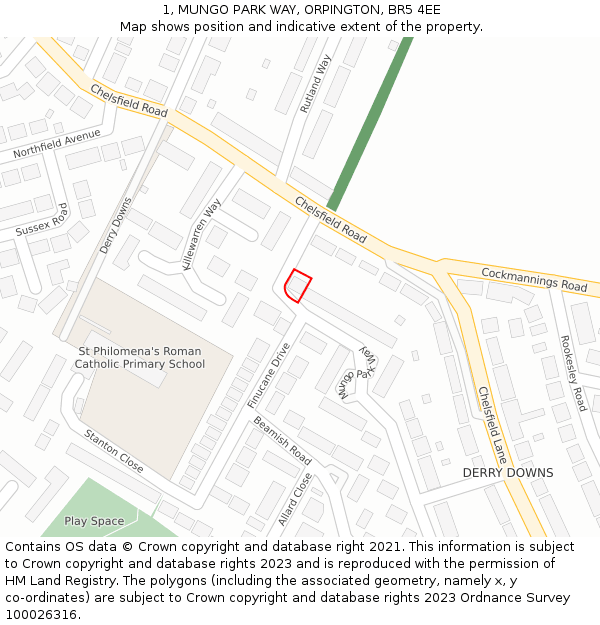 1, MUNGO PARK WAY, ORPINGTON, BR5 4EE: Location map and indicative extent of plot