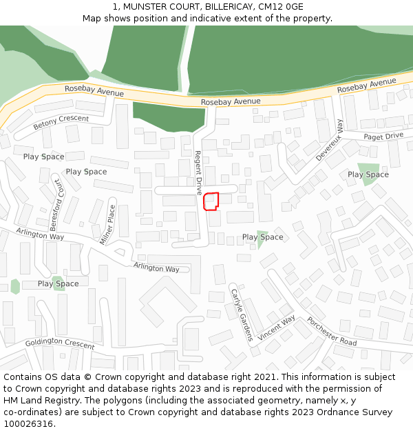 1, MUNSTER COURT, BILLERICAY, CM12 0GE: Location map and indicative extent of plot