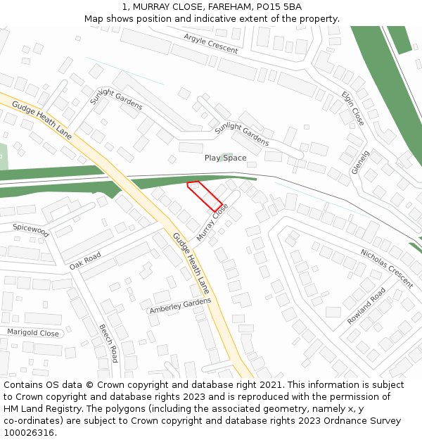 1, MURRAY CLOSE, FAREHAM, PO15 5BA: Location map and indicative extent of plot