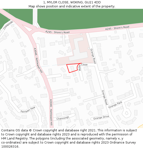 1, MYLOR CLOSE, WOKING, GU21 4DD: Location map and indicative extent of plot