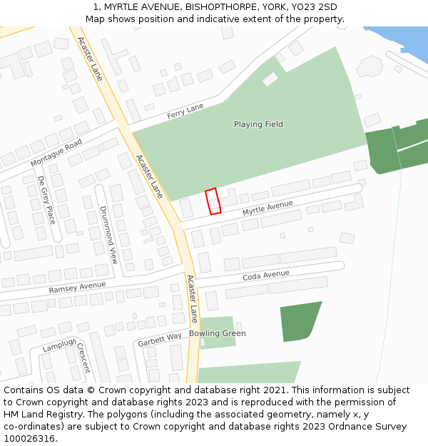 1, MYRTLE AVENUE, BISHOPTHORPE, YORK, YO23 2SD: Location map and indicative extent of plot