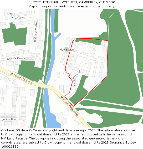 1, MYTCHETT HEATH, MYTCHETT, CAMBERLEY, GU16 6DP: Location map and indicative extent of plot