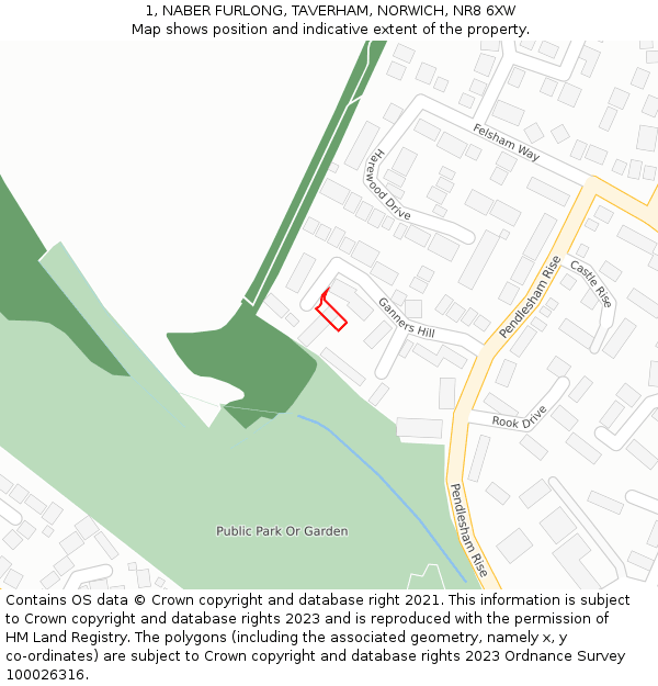 1, NABER FURLONG, TAVERHAM, NORWICH, NR8 6XW: Location map and indicative extent of plot