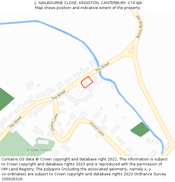 1, NAILBOURNE CLOSE, KINGSTON, CANTERBURY, CT4 6JA: Location map and indicative extent of plot