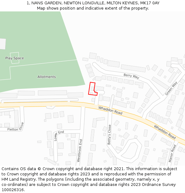 1, NANS GARDEN, NEWTON LONGVILLE, MILTON KEYNES, MK17 0AY: Location map and indicative extent of plot