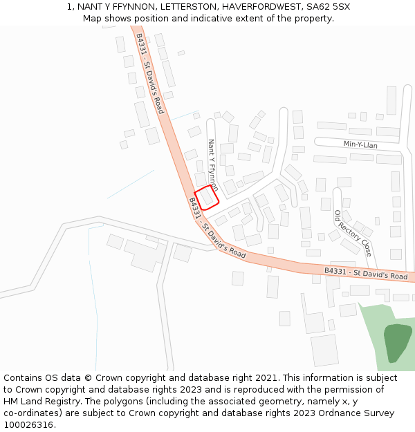 1, NANT Y FFYNNON, LETTERSTON, HAVERFORDWEST, SA62 5SX: Location map and indicative extent of plot