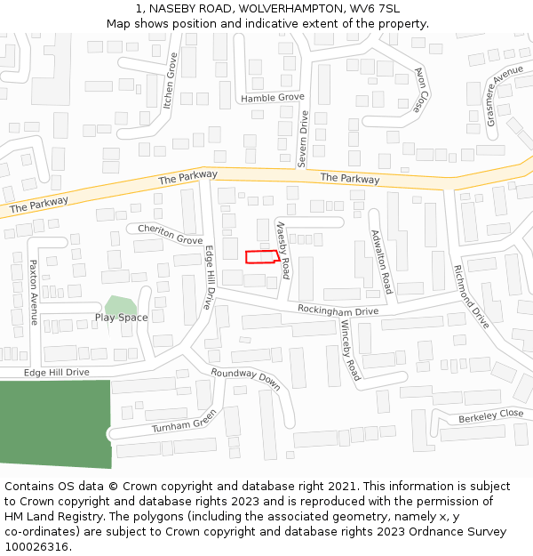 1, NASEBY ROAD, WOLVERHAMPTON, WV6 7SL: Location map and indicative extent of plot