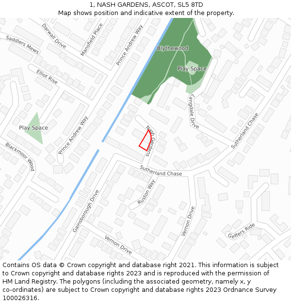 1, NASH GARDENS, ASCOT, SL5 8TD: Location map and indicative extent of plot