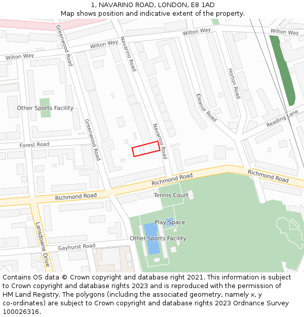 1, NAVARINO ROAD, LONDON, E8 1AD: Location map and indicative extent of plot