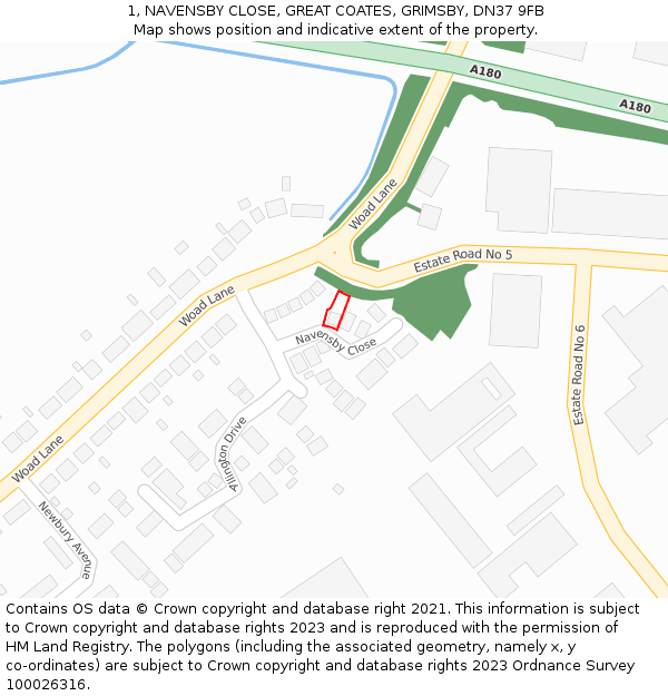 1, NAVENSBY CLOSE, GREAT COATES, GRIMSBY, DN37 9FB: Location map and indicative extent of plot