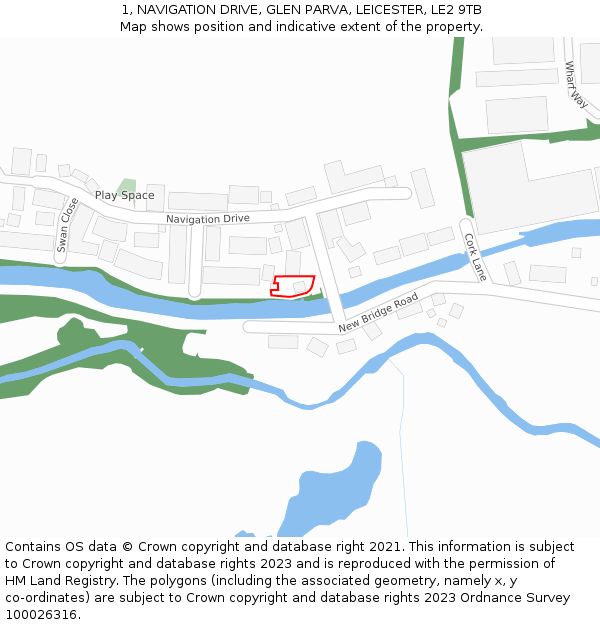 1, NAVIGATION DRIVE, GLEN PARVA, LEICESTER, LE2 9TB: Location map and indicative extent of plot