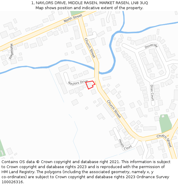 1, NAYLORS DRIVE, MIDDLE RASEN, MARKET RASEN, LN8 3UQ: Location map and indicative extent of plot