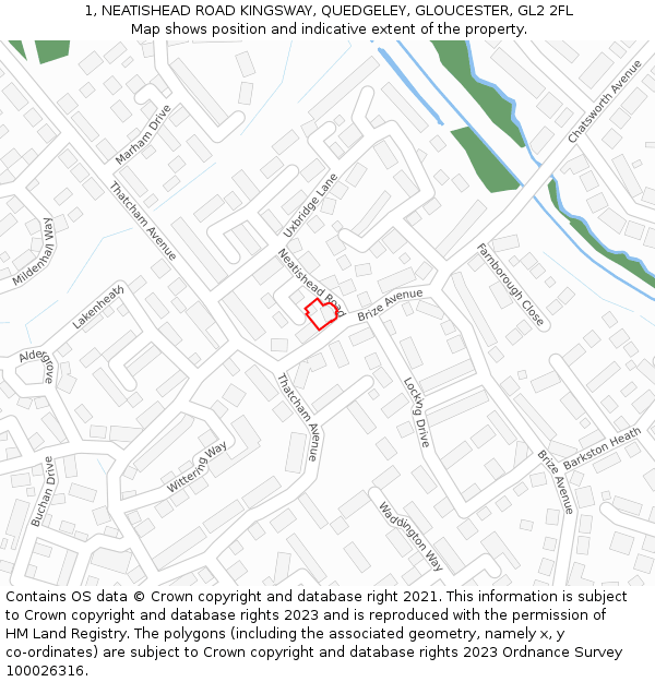 1, NEATISHEAD ROAD KINGSWAY, QUEDGELEY, GLOUCESTER, GL2 2FL: Location map and indicative extent of plot