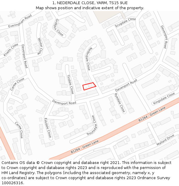 1, NEDERDALE CLOSE, YARM, TS15 9UE: Location map and indicative extent of plot