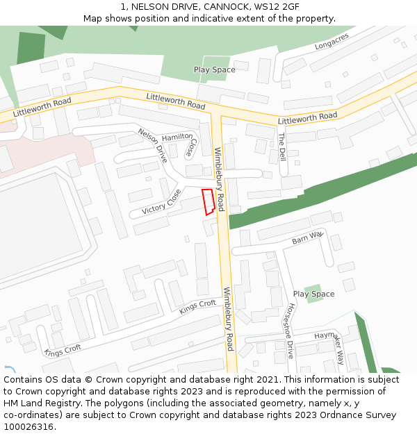 1, NELSON DRIVE, CANNOCK, WS12 2GF: Location map and indicative extent of plot