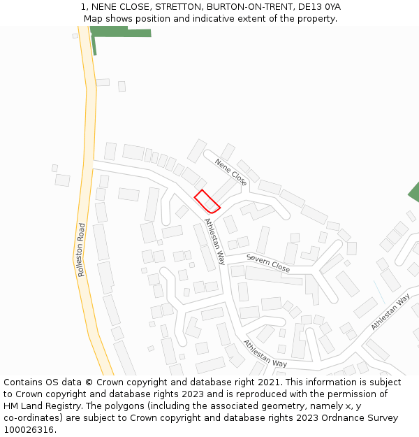 1, NENE CLOSE, STRETTON, BURTON-ON-TRENT, DE13 0YA: Location map and indicative extent of plot
