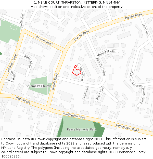 1, NENE COURT, THRAPSTON, KETTERING, NN14 4NY: Location map and indicative extent of plot