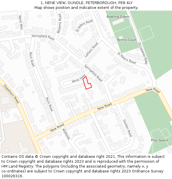 1, NENE VIEW, OUNDLE, PETERBOROUGH, PE8 4LY: Location map and indicative extent of plot