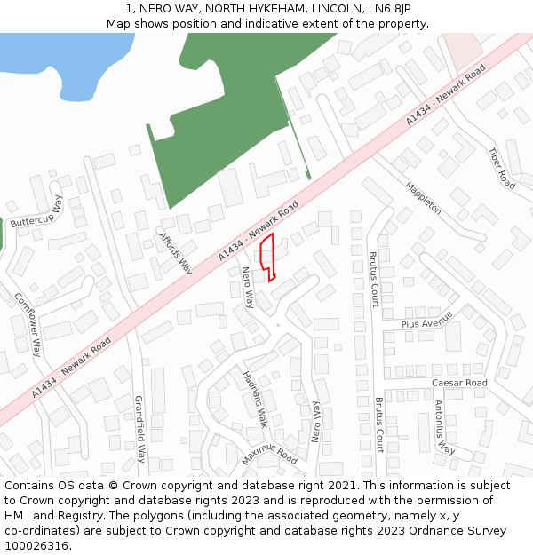 1, NERO WAY, NORTH HYKEHAM, LINCOLN, LN6 8JP: Location map and indicative extent of plot