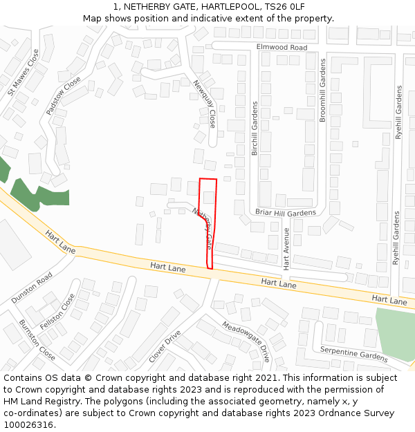 1, NETHERBY GATE, HARTLEPOOL, TS26 0LF: Location map and indicative extent of plot