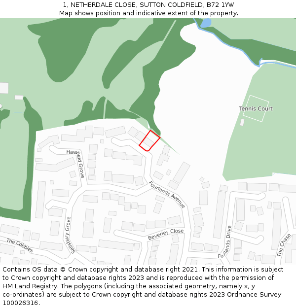 1, NETHERDALE CLOSE, SUTTON COLDFIELD, B72 1YW: Location map and indicative extent of plot