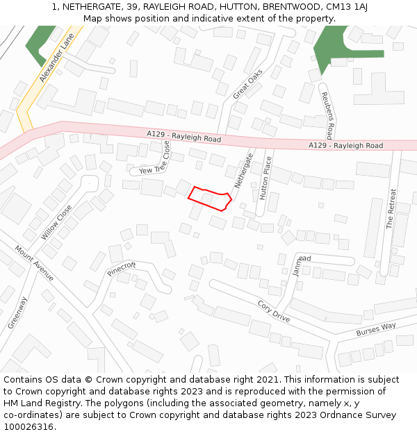 1, NETHERGATE, 39, RAYLEIGH ROAD, HUTTON, BRENTWOOD, CM13 1AJ: Location map and indicative extent of plot