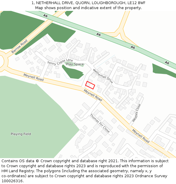 1, NETHERHALL DRIVE, QUORN, LOUGHBOROUGH, LE12 8WF: Location map and indicative extent of plot
