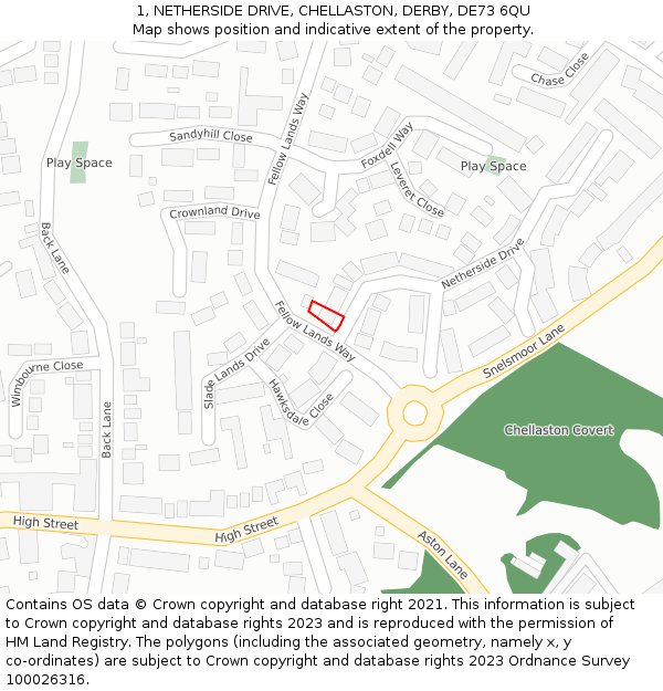 1, NETHERSIDE DRIVE, CHELLASTON, DERBY, DE73 6QU: Location map and indicative extent of plot