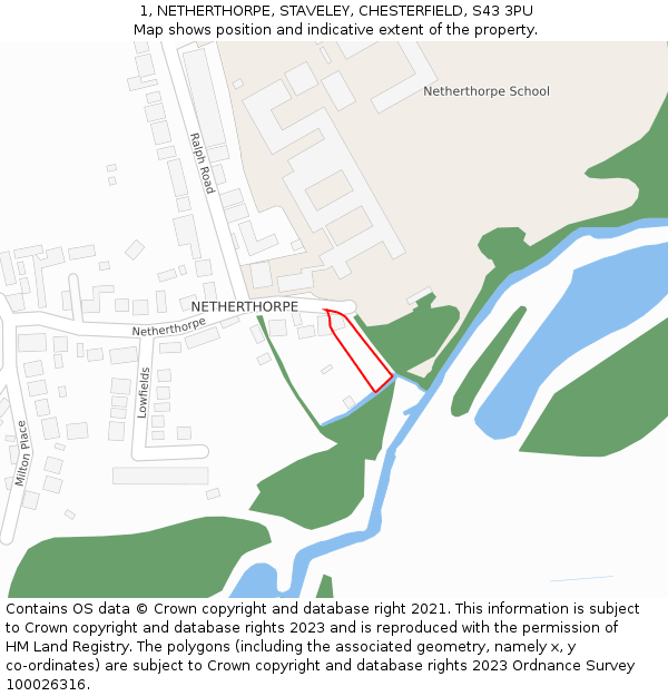 1, NETHERTHORPE, STAVELEY, CHESTERFIELD, S43 3PU: Location map and indicative extent of plot