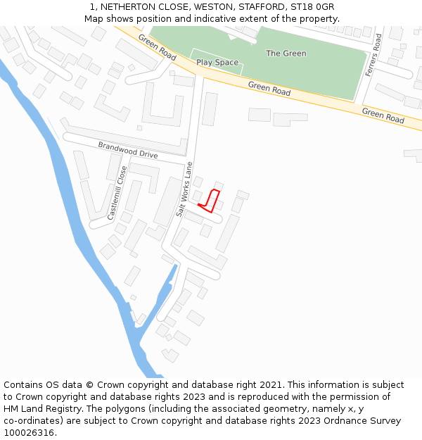 1, NETHERTON CLOSE, WESTON, STAFFORD, ST18 0GR: Location map and indicative extent of plot