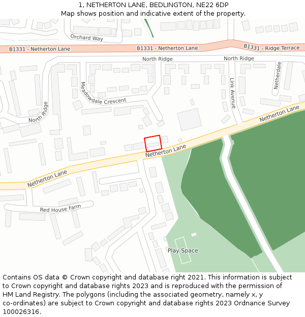 1, NETHERTON LANE, BEDLINGTON, NE22 6DP: Location map and indicative extent of plot