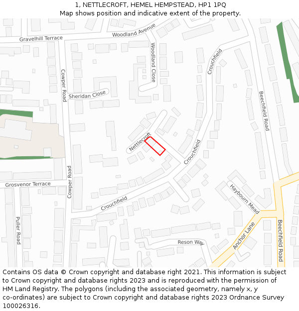 1, NETTLECROFT, HEMEL HEMPSTEAD, HP1 1PQ: Location map and indicative extent of plot
