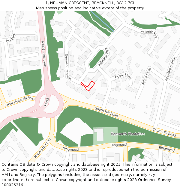 1, NEUMAN CRESCENT, BRACKNELL, RG12 7GL: Location map and indicative extent of plot
