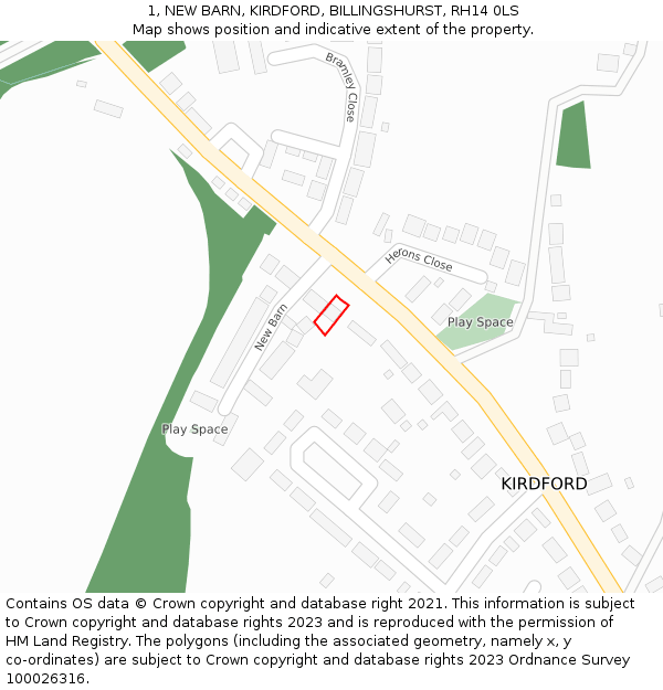 1, NEW BARN, KIRDFORD, BILLINGSHURST, RH14 0LS: Location map and indicative extent of plot