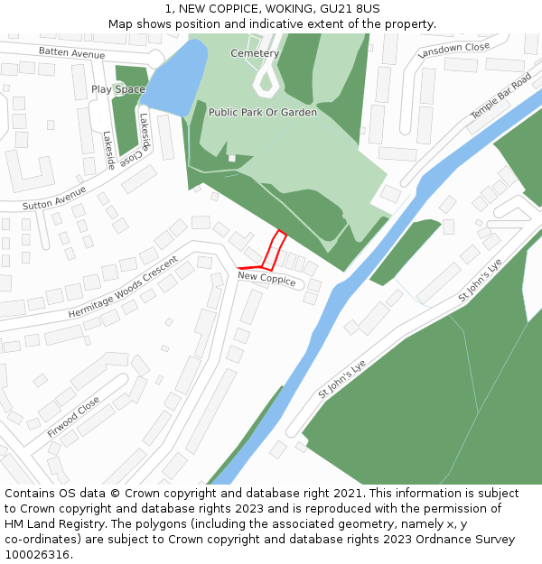 1, NEW COPPICE, WOKING, GU21 8US: Location map and indicative extent of plot
