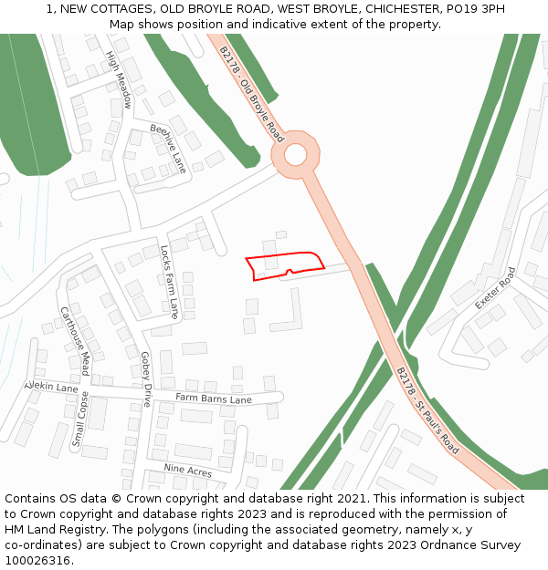 1, NEW COTTAGES, OLD BROYLE ROAD, WEST BROYLE, CHICHESTER, PO19 3PH: Location map and indicative extent of plot