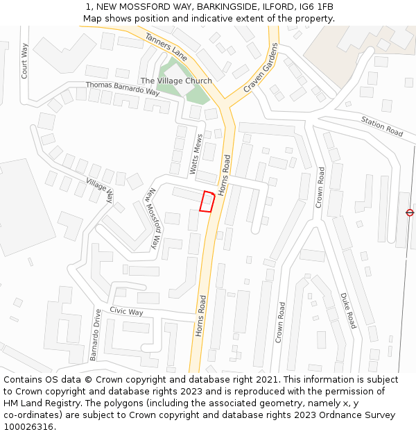 1, NEW MOSSFORD WAY, BARKINGSIDE, ILFORD, IG6 1FB: Location map and indicative extent of plot