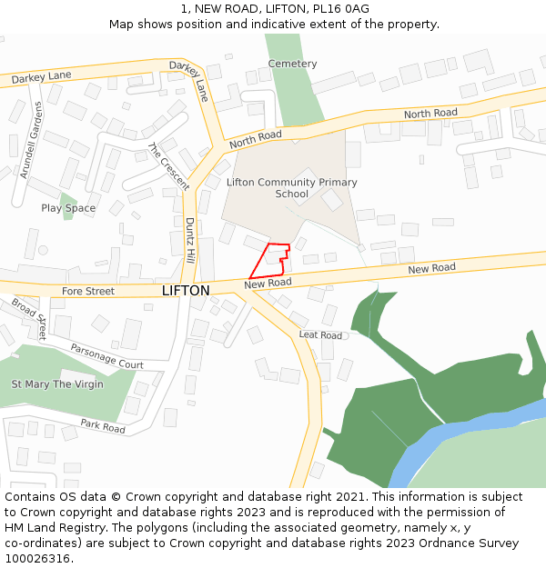 1, NEW ROAD, LIFTON, PL16 0AG: Location map and indicative extent of plot