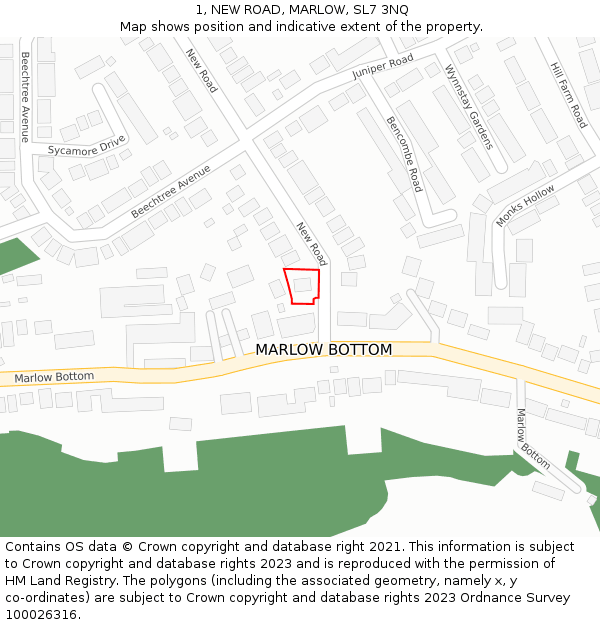 1, NEW ROAD, MARLOW, SL7 3NQ: Location map and indicative extent of plot