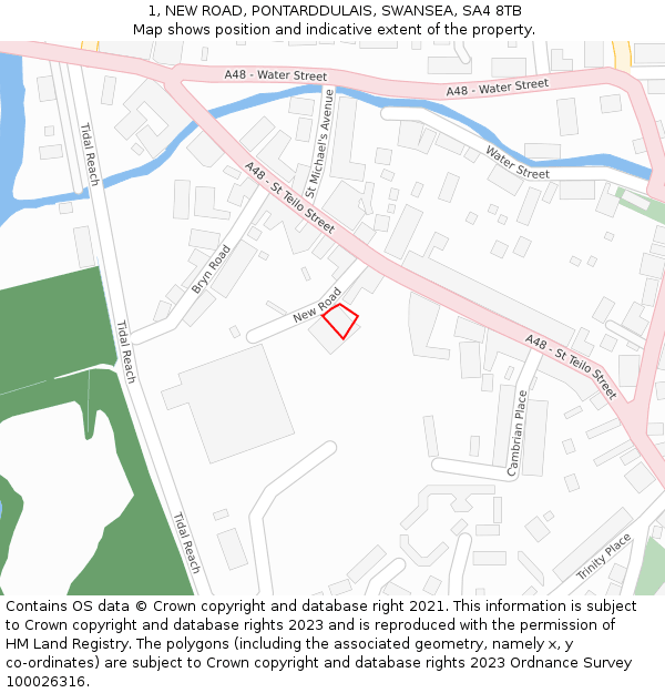 1, NEW ROAD, PONTARDDULAIS, SWANSEA, SA4 8TB: Location map and indicative extent of plot