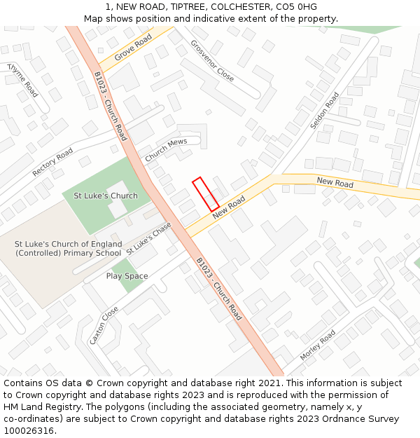 1, NEW ROAD, TIPTREE, COLCHESTER, CO5 0HG: Location map and indicative extent of plot