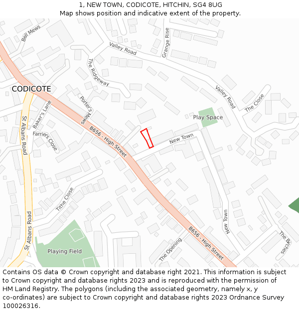 1, NEW TOWN, CODICOTE, HITCHIN, SG4 8UG: Location map and indicative extent of plot
