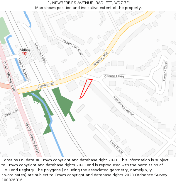 1, NEWBERRIES AVENUE, RADLETT, WD7 7EJ: Location map and indicative extent of plot