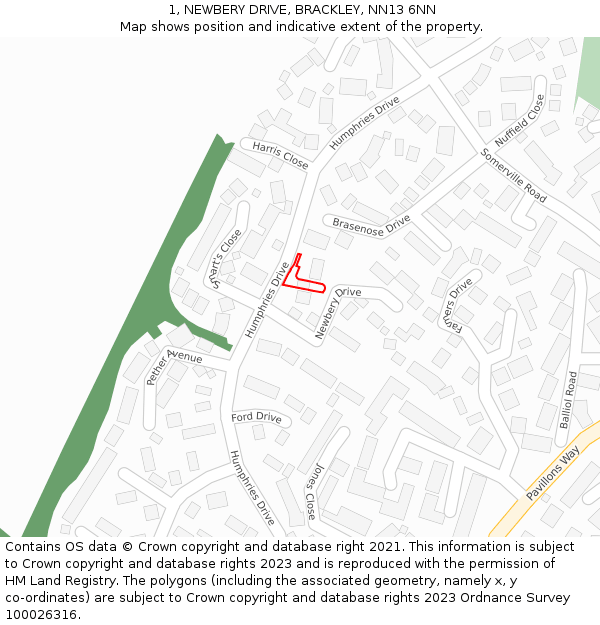 1, NEWBERY DRIVE, BRACKLEY, NN13 6NN: Location map and indicative extent of plot