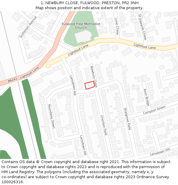 1, NEWBURY CLOSE, FULWOOD, PRESTON, PR2 3NH: Location map and indicative extent of plot