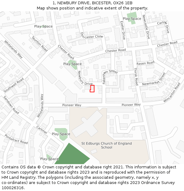 1, NEWBURY DRIVE, BICESTER, OX26 1EB: Location map and indicative extent of plot