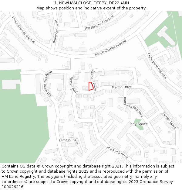 1, NEWHAM CLOSE, DERBY, DE22 4NN: Location map and indicative extent of plot