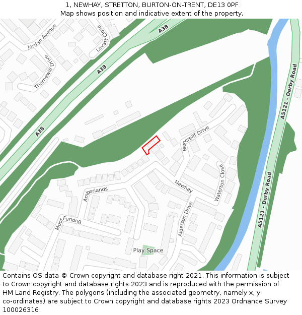 1, NEWHAY, STRETTON, BURTON-ON-TRENT, DE13 0PF: Location map and indicative extent of plot