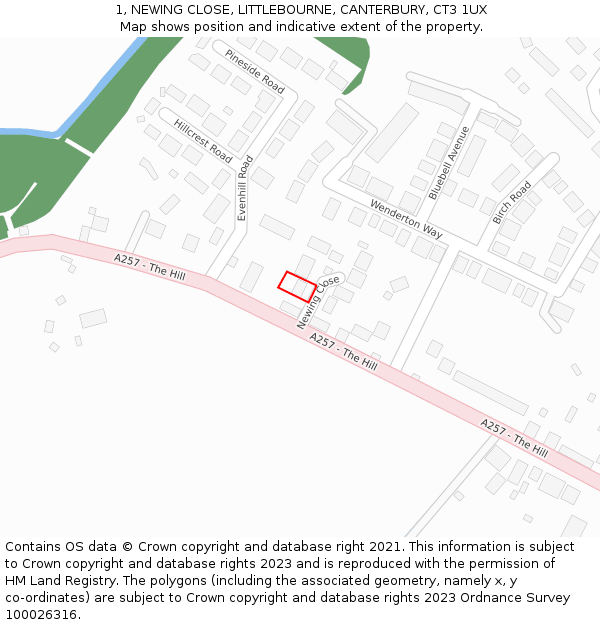 1, NEWING CLOSE, LITTLEBOURNE, CANTERBURY, CT3 1UX: Location map and indicative extent of plot