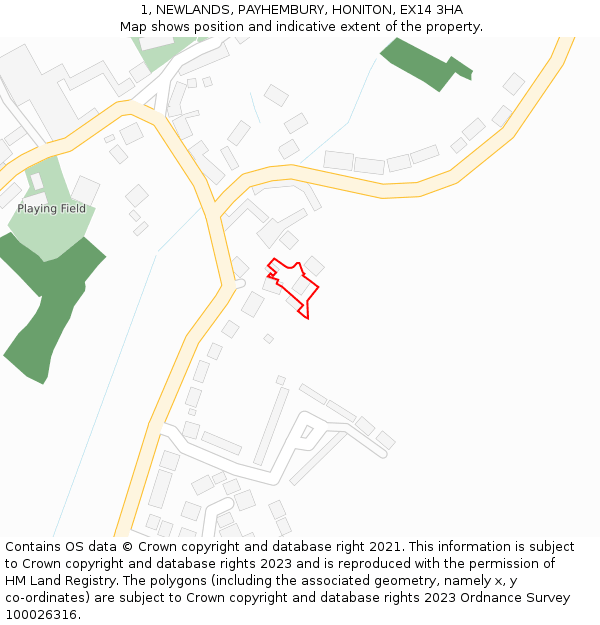 1, NEWLANDS, PAYHEMBURY, HONITON, EX14 3HA: Location map and indicative extent of plot